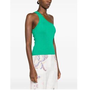 FORTE FORTE One-Shoulder Ribbed-Knit Tank Top in Fern Green Size Medium